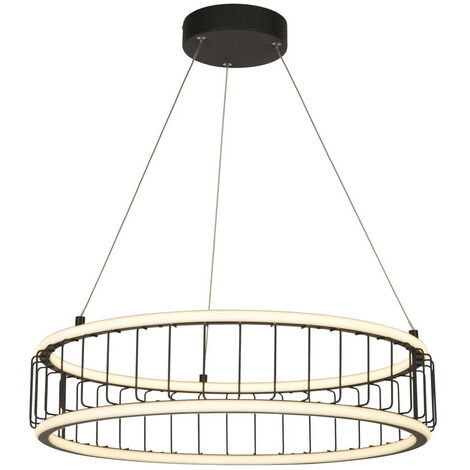 Searchlight Circolo Cage LED Drum Ceiling Pendant, Black Metal