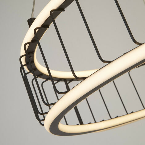 Searchlight Circolo Cage LED Drum Ceiling Pendant, Black Metal