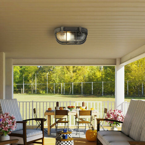 Searchlight Bulkhead Outdoor Light Black Silver Aluminium IP44