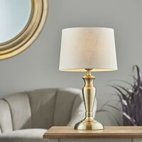 Endon Lighting Oslo & Mia - Table Lamp Antique Brass Plate & Natural Linen 1 Light IP20 - E27