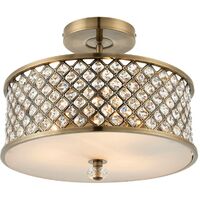 Endon Hudson - 3 Light Flush Ceiling Light Antique Brass, Crystal, E27