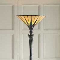 Interiors Dark Star - 1 Light Floor Lamp Uplighter Black, Tiffany Style Glass, E27