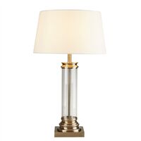 Searchlight Pedestal - 1 Light Glass Table Lamp Antique Brass with Cream Shade, E27