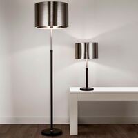 Searchlight - Floor Lamp Black, Chrome with Brushed Black Chrome Shade