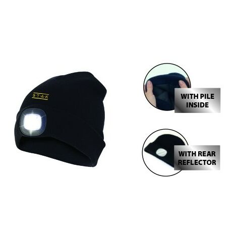 ORTHUS: cappellino con luce frontale LED ricaricabile, catarifrangente  posteriore. Foderato in pile. Nero