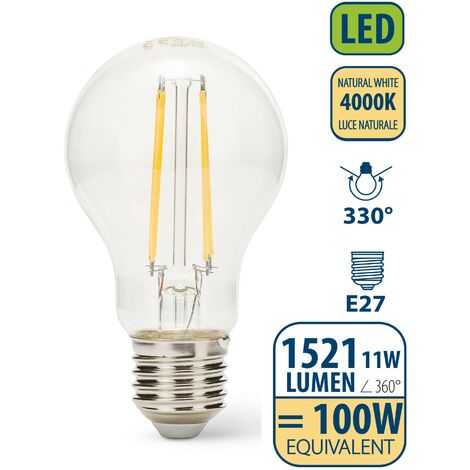 Lampadina LED a filamento, Goccia A60, 11W/1521lm, base E27, 4000K