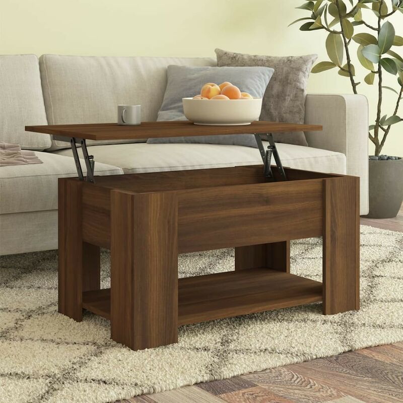Table Basse, Table De Salon Relevable à 2 Niveaux Avec 2 Tiroirs