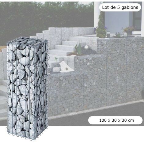Lot De 5 Gabions En Métal Galvanisé, Robustes, Résistants, 100 x 30 x 30 cm (1/5)