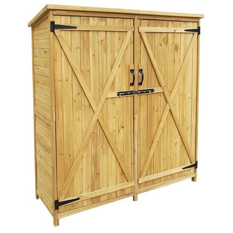 Armoire de jardin en bois d'épicéa avec 2 portes et toit goudronné - Dimensions : 1350x500x1540 mm (1/5)