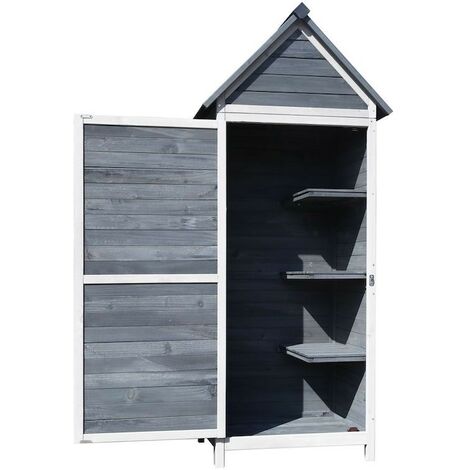 Armoire de jardin en bois gris avec porte et toit en pente, parfaite pour votre balcon - Dimensions 77x53x179cm. (1/5)