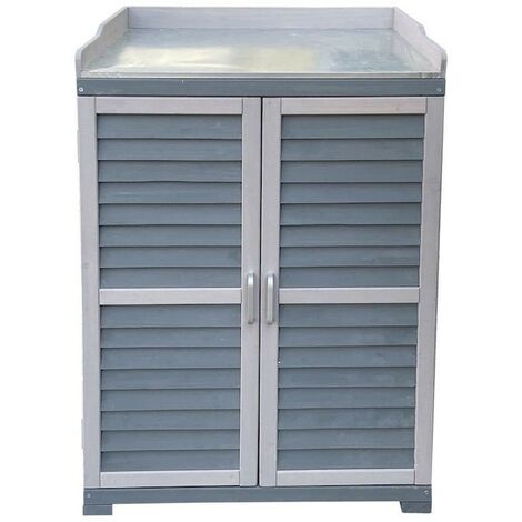 Meuble de jardin polyvalent avec rangement, table et support pour plantes - Couleur gris (1/5)