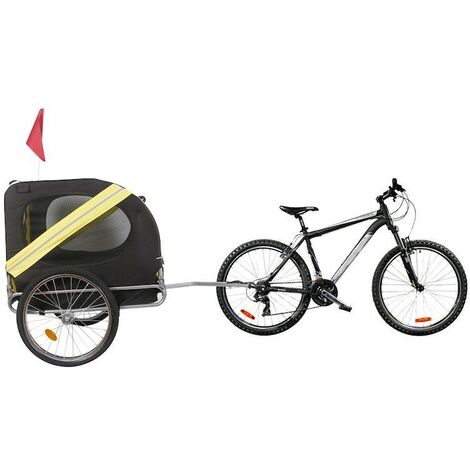 Remorque jaune pour chien à attacher à un vélo avec moustiquaire et protection imperméable. (1/5)