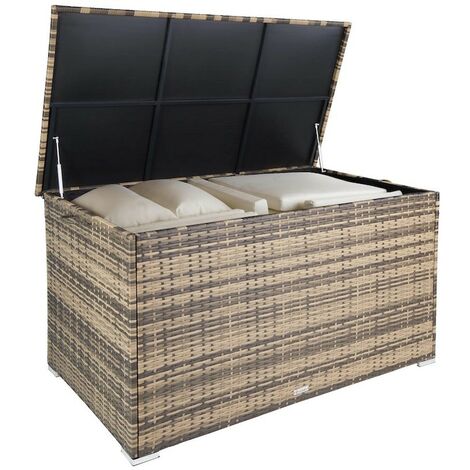 Très GRAND Coffre de jardin Marron Naturel en rotin synthétique 145cm 750 L (1/5)