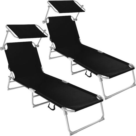 2 Transats acier noirs pour un confort et une détente ultimes près de la piscine ou dans le jardin (1/5)