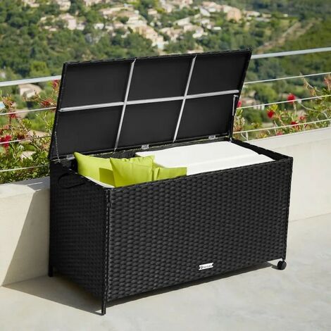 Coffre de rangement noir 297L avec cadre en aluminium et roues dimensions 117x54x64cm (1/5)