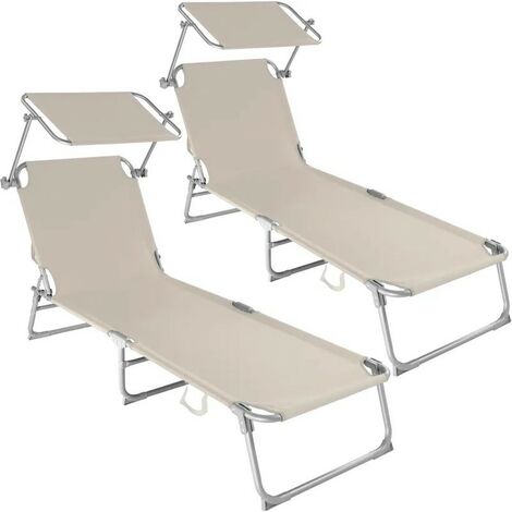 2 Transats acier beiges pour un confort et une détente ultimes près de la piscine ou dans le jardin (1/5)