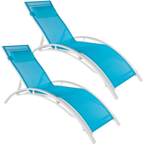 2 Transats ergonomiques acier bleus. Une détente ultimes près de la piscine ou dans le jardin (1/5)