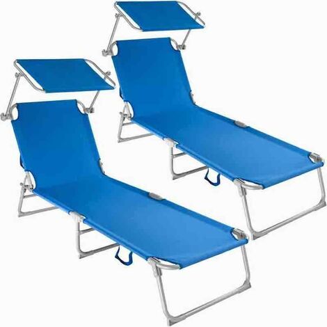 2 Transats acier bleus pour un confort et une détente ultimes près de la piscine ou dans le jardin (1/5)
