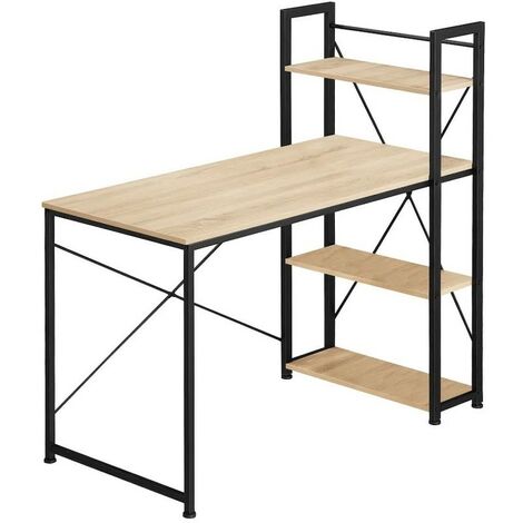 Table de bureau 3 étagères style industriel et loft en bois clair 122 cm (1/5)