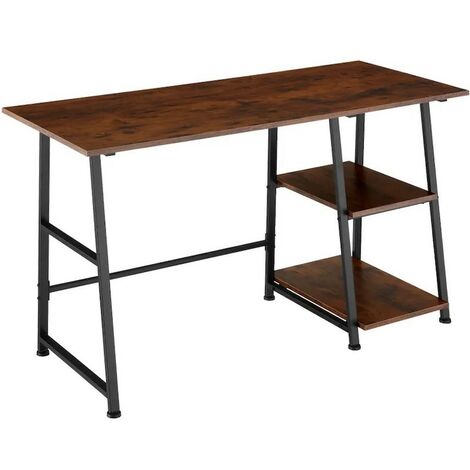 Table de bureau 2 étagères style industriel et loft en bois foncé 120 cm (1/5)