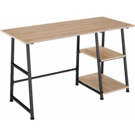 Table de bureau 2 étagères style industriel et loft en bois clair 120 cm (1/5)