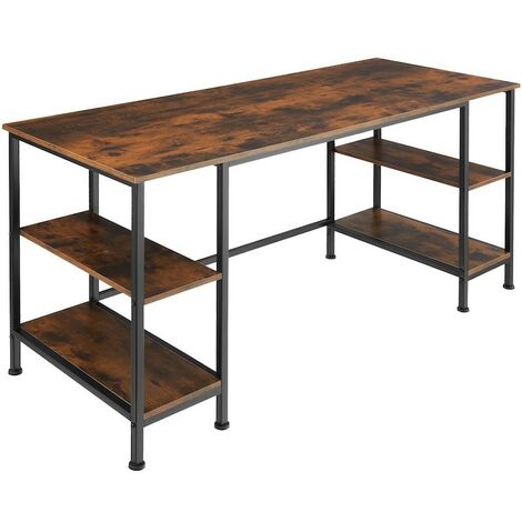 Table de bureau 4 étagères style industriel et loft en bois foncé 137 cm (1/5)
