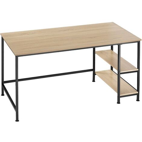 Bureau 2 étagères style industriel et loft en bois clair 120 cm (1/5)