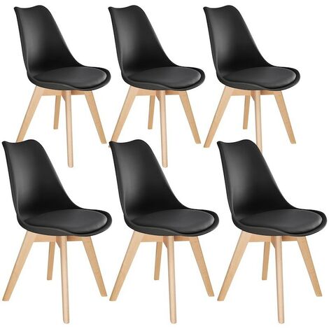 Ensemble de 6 Chaises de Salle à Manger, Élégance Scandinave avec Pieds en Bois Massif, Design Moderne en Noir (1/5)