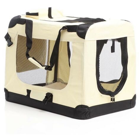 Sac de transport pliable XXL pour chiens 90x63x63cm beige (1/5)