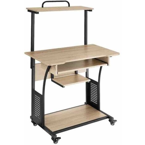Bureau d'ordinateur, style industriel et loft en bois clair 80x65 cm (1/5)