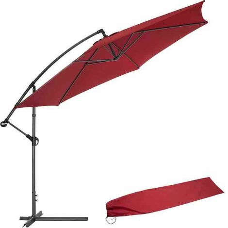 Parasol rouge de 350 cm, belle qualité de finition avec une housse de protection incluse (1/5)