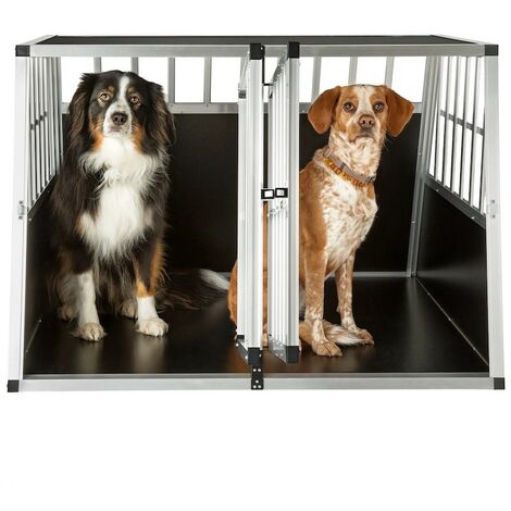 Le Poisson Qui Jardine – Cage double pour chien en métal et bois – Dimensions 104x90,5x69 cm – Conception inclinée pour véhicule – Sécurisée et confortable