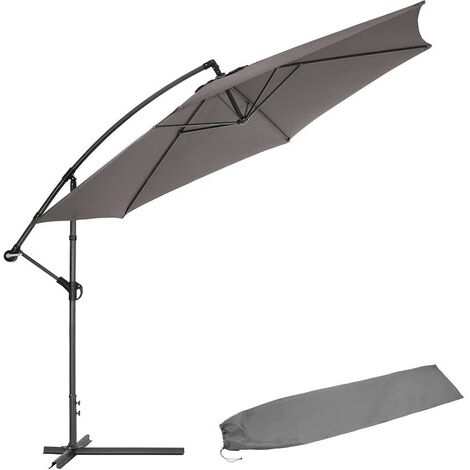 Parasol gris de 350 cm, belle qualité de finition avec une housse de protection incluse (1/5)