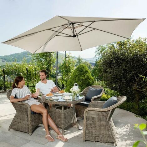 Parasol beige de 350 cm, belle qualité de finition avec une housse de protection incluse (1/5)