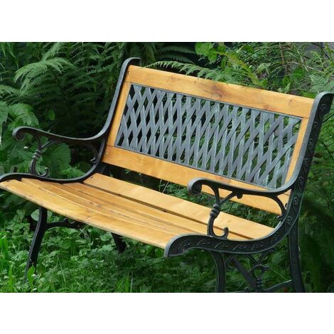 Le Poisson Qui Jardine – Banc de jardin en bois traité et fonte de fer – Dossier à motif grille – Longueur 122 cm – Largeur 54 cm – Hauteur 73 cm – Confort optimal
