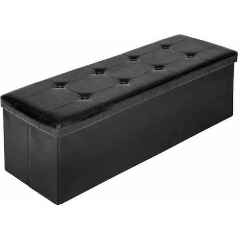 Banc coffre de rangement pliable : élégance et fonctionnalité aspect cuir noir, dimensions 110x38x38cm. (1/4)
