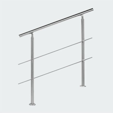 Rampe D'Escalier, Main Courante, Sur Pieds, 160 cm, Acier Inoxydable, 2 Barres
