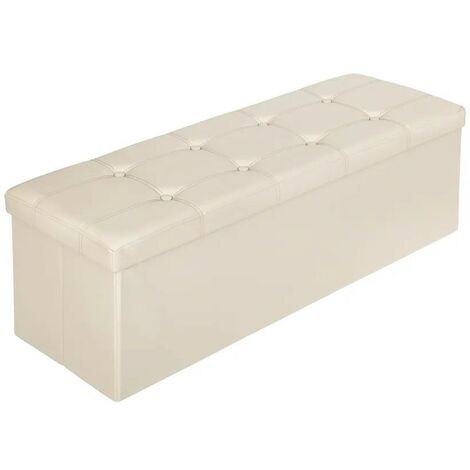 Banc coffre de rangement pliable : élégance et fonctionnalité aspect cuir beige, dimensions 110x38x38cm. (1/4)