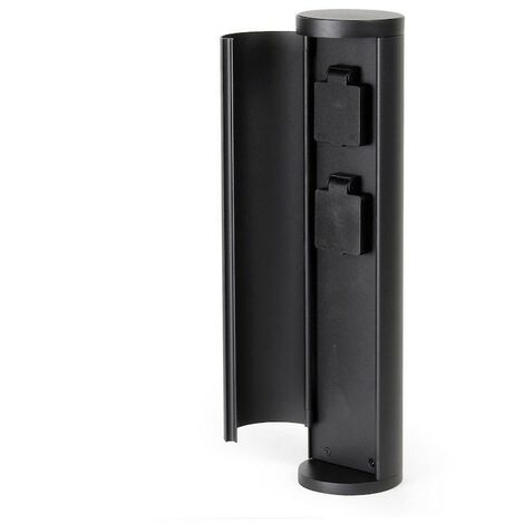 Le Poisson Qui Jardine – Colonne borne ronde noire 2 prises IP44 – Dimensions 10x10x40 cm – Pour espaces extérieurs – Alimentation jardin moderne