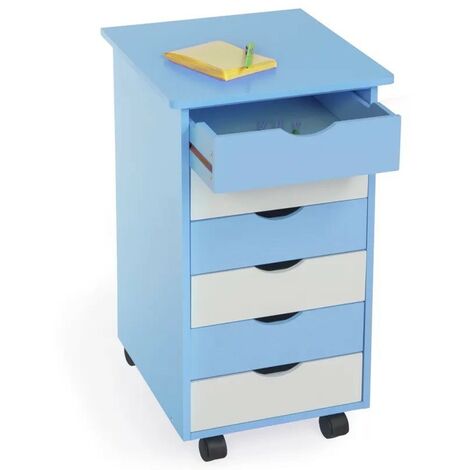 Armoire de Bureau Bleu. Sur roulettes. 6 Tiroirs, 65 cm de haut (1/5)