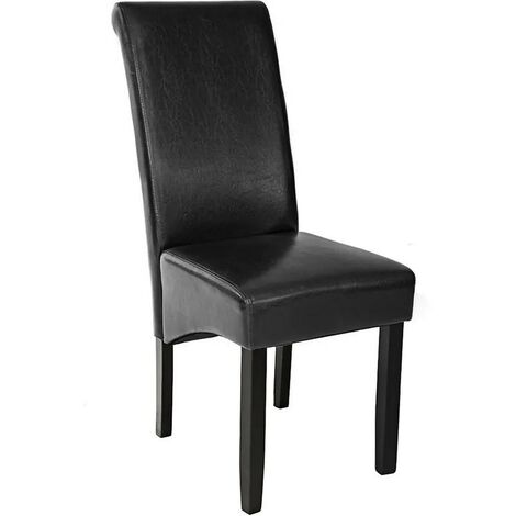Chaise de Salle à Manger noire aspect simili cuir avec pieds en bois résistants (1/5)