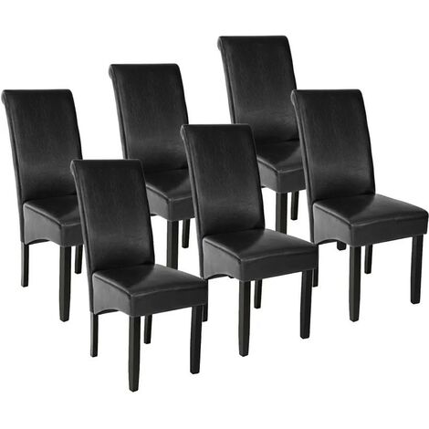 Lot de 6 Chaises de Salle à Manger noir aspect simili cuir avec pieds en bois résistants (1/5)