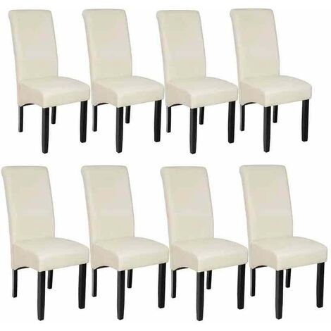 Lot de 8 Chaises de Salle à Manger crème aspect simili cuir avec pieds en bois résistants (1/5)