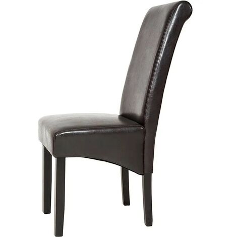 Chaise de Salle à Manger Marron foncé aspect simili cuitr avec pieds en bois résistants (1/5)