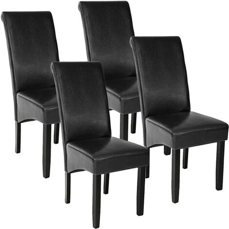 Lot de 4 Chaises de Salle à Manger noir aspect simili cuir avec pieds en bois résistants (1/5)