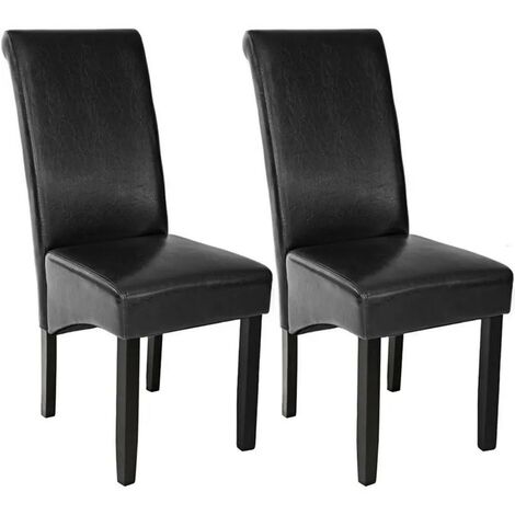 Lot de 2 Chaises de Salle à Manger noir aspect simili cuir avec pieds en bois résistants (1/5)