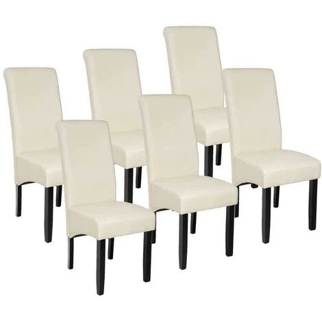 Lot de 6 Chaises de Salle à Manger crème aspect simili cuir avec pieds en bois résistants (1/5)