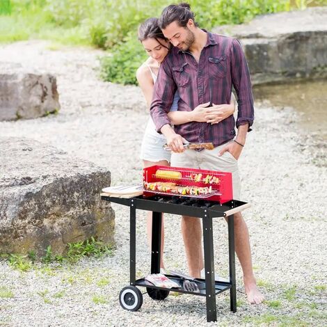 Barbecue charbon classique chariot rouge et noir (1/5)
