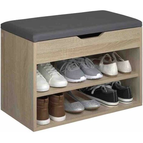 Banc ou meuble à chaussure couleur chêne 60X30X43. Avec coussin (1/5)