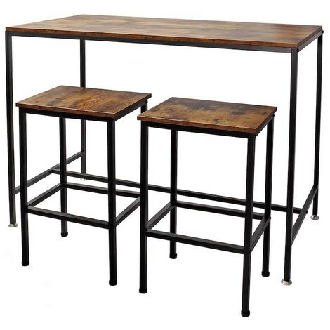Table de bar + 2 tabouret : 120 X60 X90 : Style bois vintage (1/5)